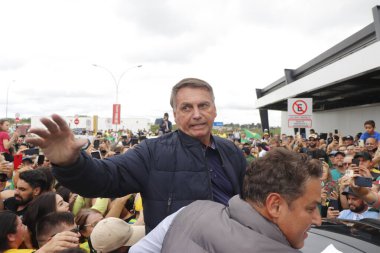 PASSO FUNDO (RS), Brazil 03/05/2024 - Former president Jair Bolsonaro arrives in the city and is received by supporters this Tuesday (05). Then, Bolsonaro headed to Nao-me-Toque/RS to visit Expodireto