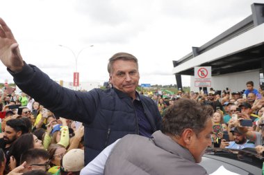 PASSO FUNDO (RS), Brazil 03/05/2024 - Former president Jair Bolsonaro arrives in the city and is received by supporters this Tuesday (05). Then, Bolsonaro headed to Nao-me-Toque/RS to visit Expodireto