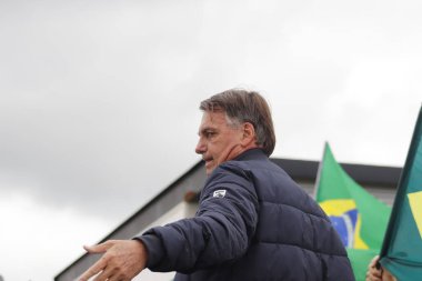PASSO FUNDO (RS), Brazil 03/05/2024 - Former president Jair Bolsonaro arrives in the city and is received by supporters this Tuesday (05). Then, Bolsonaro headed to Nao-me-Toque/RS to visit Expodireto