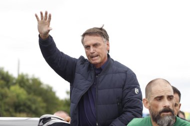PASSO FUNDO (RS), Brazil 03/05/2024 - Former president Jair Bolsonaro arrives in the city and is received by supporters this Tuesday (05). Then, Bolsonaro headed to Nao-me-Toque/RS to visit Expodireto