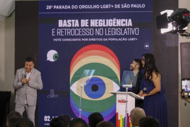 Sao Paulo (SP), 05 / 23 / 2024 Nelson Matias, 2 Haziran 2024 tarihinde düzenlenen 28. Sao Paulo LGBT + Onur Yürüyüşü 'nün basın toplantısında PARADA' nın kurucu ortağı ve başkanı