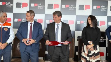 Sao Paulo (SP), Brezilya 05 / 23 / 2024 - Vali Tarcisio de Freitas, 23 Perşembe günü Palacio dos Bandeirantes 'te, Sao Paulo Yolu Güvenliği Planında yeni eylemler açıkladı. 