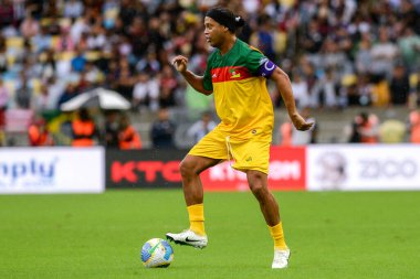 Rio de Janeiro (RJ), 26 / 05 / 2024 Ronaldinho Gaucho Esperanca x Uniao, Dayanışma Futbol 2024 karşılaşmasında, Maracana 'da düzenlenen ve Rio Grande do Sul' da yağan yağmurların kurbanlarına kaynak sağlayan bir etkinlik.