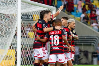 Rio de Janeiro (RJ), 28 / 05 / 2024 Pedro do Flamengo 'nun golünün kutlaması - Flamengo x Millonarios arasındaki maç, grup aşamaları için geçerli. Libertadores da America 2024, Mario Filho Stadyumu 'nda yapıldı. 