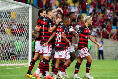 Rio de Janeiro (RJ), 28 / 05 / 2024 Pedro do Flamengo 'nun golünün kutlaması - Flamengo x Millonarios arasındaki maç, grup aşamaları için geçerli. Libertadores da America 2024, Mario Filho Stadyumu 'nda yapıldı.