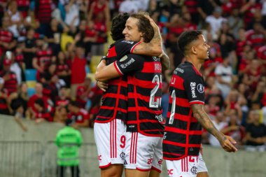 Rio de Janeiro (RJ), 28 / 05 / 2024 Pedro do Flamengo 'nun golünün kutlaması - Flamengo x Millonarios arasındaki maç, grup aşamaları için geçerli. Libertadores da America 2024, Mario Filho Stadyumu 'nda yapıldı.