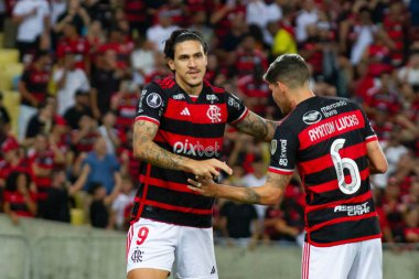 Rio de Janeiro (RJ), 28 / 05 / 2024 Pedro do Flamengo 'nun golünün kutlaması - Flamengo x Millonarios arasındaki maç, grup aşamaları için geçerli. Libertadores da America 2024, Mario Filho Stadyumu 'nda yapıldı.