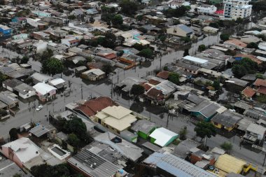 Canoas (RS), Brazil 05/28/2024 Aerial view of part of the Mathias Velho neighborhood, in the city of Canoas, the city is still flooded and streets have been closed for safety clipart