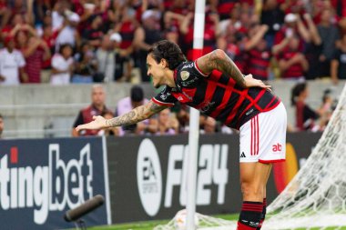 Rio de Janeiro (RJ), 28 / 05 / 2024 Pedro do Flamengo 'nun golünün kutlaması - Flamengo x Millonarios arasındaki maç, grup aşamaları için geçerli. Libertadores da America 2024, Mario Filho Stadyumu 'nda yapıldı.