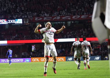 SAO PAULO, (SP) 06/02/2024-FOOTBALL/CHAMPIONSHIP/MATCH- The player Calleri celebrates his goal, during a match between Sao Paulo and Cruzeiro, valid for the Brazilian Championship, held in the city of Sao Paulo at the Morumbis Stadium clipart