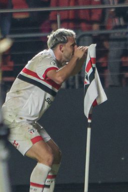 SAO PAULO, (SP) 06/02/2024-FOOTBALL/CHAMPIONSHIP/MATCH- The player Calleri celebrates his goal, during a match between Sao Paulo and Cruzeiro, valid for the Brazilian Championship, held in the city of Sao Paulo at the Morumbis Stadium clipart