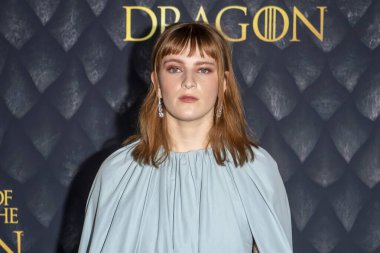 June 3, 2024, New York, United States: Phia Saban wearing dress by Stella McCartney attends premiere of HBO House of Dragon at Hammerstein Ballroom clipart