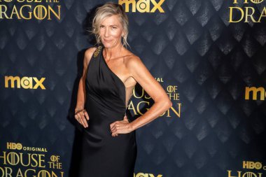 June 3, 2024, New York, United States: Eve Best wearing dress by Marchesa attends premiere of HBO House of Dragon at Hammerstein Ballroom clipart