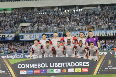 CURITIBA PR, 06 / 08 / 2024 - Gremio ile Estudiantes arasında oynanan maçta Couto Pereira Stadyumu 'nda grup sahnesinin 5. turu için geçerli olan Estudiantes takımı. 