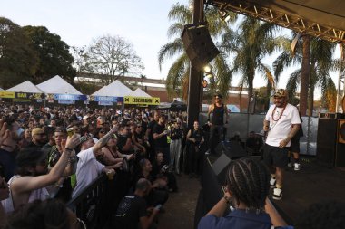 RIBEIRAO PRETO (SP), 06 / 08 / 2024 - Joao Rock 2024 Festivali 'nde sahne alan şarkıcı Marcelo D2, Sao Paul' un içindeki Ribeirao Preto şehrinde düzenlenen en iyi rock, pop, rap ve reggae festivalini gerçekleştiriyor.. 