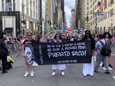 New York 'ta 2024 Porto Riko Ulusal Yürüyüşü. 9 Haziran 2024, New York, ABD: 2024 Porto Riko Ulusal Yürüyüşü sırasında Pro Filistin Protestosu saat 11: 00 'de başladı ve New York' taki 44 ile 79. Cadde arasında 5. Cadde 'de saat 17: 00' ye kadar devam etti. 