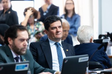 Brasilia (DF), Brezilya 06 / 12 / 2024 - Senatör Sergio Moro (UNIAO / PR), Brasilia Federal Senatosu Adalet ve Vatandaşlık Komitesi sırasında, bu Çarşamba, 12 Haziran 2024.