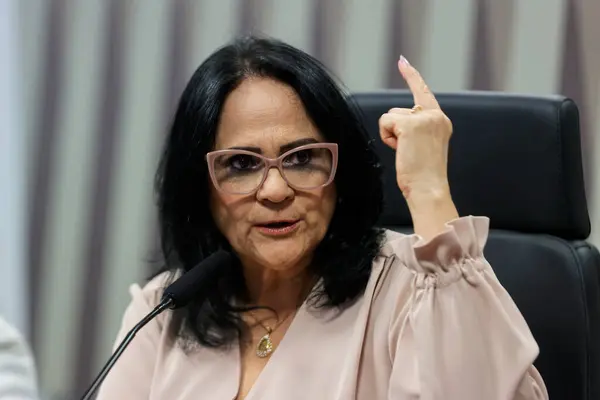 stock image BRASILIA (DF), 06/13/2024- Senator Damares Alves, during a plenary session to discuss the development of an information system, data transfer and network communication between the various bodies involved, mainly security ones public. 