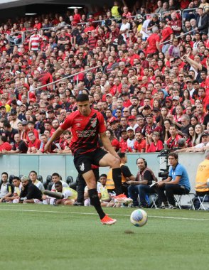 CURITIBA (PR), 06 / 16 / 2024 - Curitiba kentindeki Ligga Arena 'da düzenlenen Campeonato Brasileiro Serie A' nın 9. turu için geçerli olan Athletico ve Flamengo arasında oynanan karşılaşmada atış. 