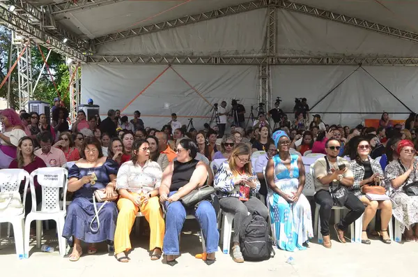 stock image NATAL (RN), 06/18/2024- MINISTERS/SEMINARY/WOMEN- The Minister of Culture Margareth Menezes and the Minister of Women Aparecida Goncalves, during the opening of the National Seminar on Women, held in the city of Natal, this Tuesday , July 18, 2024