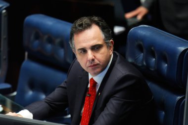 BRASILIA (DF), 06 / 19 / 2024: Ekonomik İlişkiler, Anayasa, Adalet, Vatandaşlık ve Dış İlişkiler Komiteleri tarafından duyulan yetkililerin takdirini kazanma amaçlı bir toplantı sırasında Senato Başkanı Rodrigo Pacheco. 