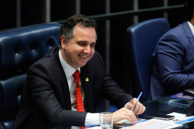 BRASILIA (DF), 06 / 19 / 2024: Ekonomik İlişkiler, Anayasa, Adalet, Vatandaşlık ve Dış İlişkiler Komiteleri tarafından duyulan yetkililerin takdirini kazanma amaçlı bir toplantı sırasında Senato Başkanı Rodrigo Pacheco.