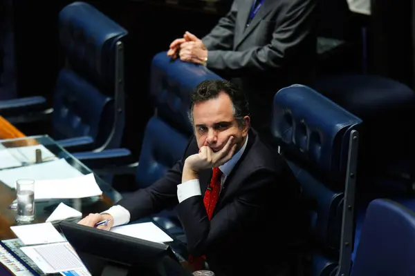 stock image BRASILIA (DF), 06/19/2024: The president of the Senate Rodrigo Pacheco, during a deliberative session aimed at the appreciation of authorities heard by the Committees on Economic Affairs, Constitution, Justice, Citizenship and Foreign Relations.