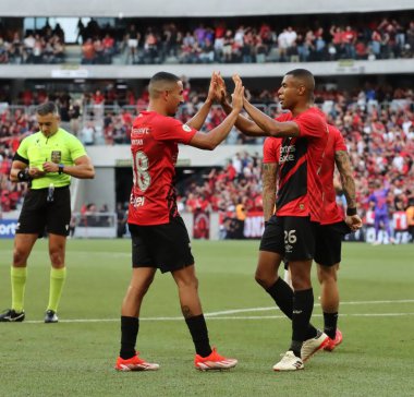 CURITIBA (PR), 06 / 23 / 2024: Atletico ve Corinthians arasında oynanan ve Brezilya Serisi A Şampiyonası 'nın 11. turu için geçerli olan maçta Christian golünü kutluyor. 