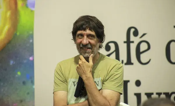 stock image RIO DE JANEIRO (RJ), 06/25/2024: Buenas Historias para Contar with Nelson Motta and Eduardo Bueno, at the Reader festival in its 5th Edition, takes place at Pier Maua, the port area of the city from Rio de Janeiro.