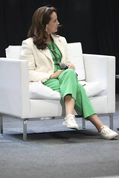 stock image Sao Paulo (SP), 06/27/2024: Socio-environmental specialist lawyer Samantha Pineda, during the Advanced Agricultural Practices panel, during the Global Agribusiness Forum (GAF). 