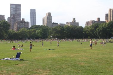 4 Temmuz New York 'taki Central Park' ta kutlandı. 4 Temmuz 2024, New York, ABD: Birçok New Yorklu ve turist 4 Temmuz Bağımsızlık Günü 'nü Central Park' ın Büyük Bahçesi 'nde piknik, yemek, müzik ve spor etkinlikleriyle kutlarken görülüyor 