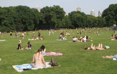 4 Temmuz New York 'taki Central Park' ta kutlandı. 4 Temmuz 2024, New York, ABD: Birçok New Yorklu ve turist 4 Temmuz Bağımsızlık Günü 'nü Central Park' ın Büyük Bahçesi 'nde piknik, yemek, müzik ve spor etkinlikleriyle kutlarken görülüyor 