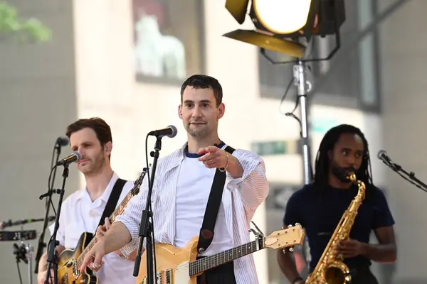 stock image Performing in the TODAY SHOW, Bleachers. Bleachers are an American indie pop band. July 4th 2024, New York City, New York, U. S. A. Bleachers, a band from New Jersey and the official stage name of songwriter and record producer Jack Antonoff. 