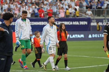 Copa America Yarı Finali: Arjantin Kanada 'ya karşı. 9 Temmuz 2024, Doğu Rutherford, New Jersey, ABD: Arjantin ile Kanada arasındaki futbol maçı sırasında Arjantin Messi MetLife stadyumunda oynanan 2024 Copa America şampiyonası için geçerli
