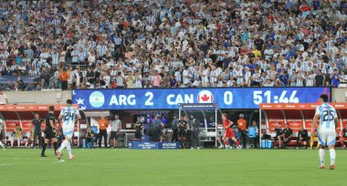 Copa America Semi Final : Argentina vs Canada. July 9, 2024, East Rutherford, New Jersey, USA: Argentinian players celebrate their classification to Final with their fans during soccer match between Argentina and Canada clipart