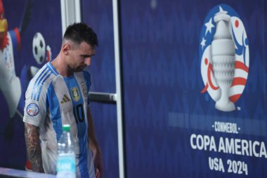 Copa America Yarı Finali: Arjantin Kanada 'ya karşı. 9 Temmuz 2024, Doğu Rutherford, New Jersey, ABD: Arjantin ile Kanada arasındaki futbol maçı sırasında Arjantin Messi MetLife stadyumunda oynanan 2024 Copa America şampiyonası için geçerli 