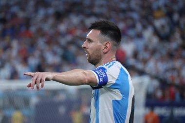 Copa America Yarı Finali: Arjantin Kanada 'ya karşı. 9 Temmuz 2024, Doğu Rutherford, New Jersey, ABD: Arjantin ile Kanada arasındaki futbol maçı sırasında Arjantin Messi MetLife stadyumunda oynanan 2024 Copa America şampiyonası için geçerli 