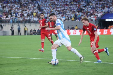 Copa America Yarı Finali: Arjantin Kanada 'ya karşı. 9 Temmuz 2024, Doğu Rutherford, New Jersey, ABD: Arjantin ile Kanada arasındaki futbol maçı sırasında Arjantin Messi MetLife stadyumunda oynanan 2024 Copa America şampiyonası için geçerli