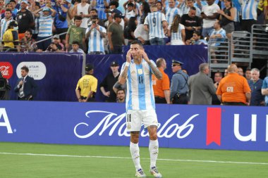 Copa America Yarı Finali: Arjantin Kanada 'ya karşı. 9 Temmuz 2024, Doğu Rutherford, New Jersey, ABD: Arjantin ile Kanada arasında oynanan futbol maçı sırasında Arjantinli Di Maria MetLife Stadyumu 'nda oynanan 2024 Copa America yarı finalinde geçerli oldu. 