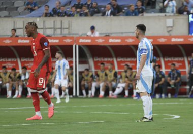 Copa America Yarı Finali: Arjantin Kanada 'ya karşı. 9 Temmuz 2024, Doğu Rutherford, New Jersey, ABD: Arjantin ile Kanada arasındaki futbol maçı sırasında Arjantin Messi MetLife stadyumunda oynanan 2024 Copa America şampiyonası için geçerli