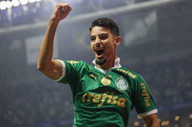 Sao Paulo (SP), 07 / 11 / 2024 - BRASILEIRO / PALMEIRAS vs ATLETICO-GO - Palmeiras oyuncusu Lopez, Palmeiras ve Atletico-GO arasında oynanan ve Brezilya Şampiyonası 'nın 16. turunda geçerli olan maçta golünü kutluyor.