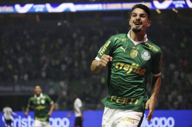 Sao Paulo (SP), 07 / 11 / 2024 - BRASILEIRO / PALMEIRAS vs ATLETICO-GO - Palmeiras oyuncusu Lopez, Palmeiras ve Atletico-GO arasında oynanan ve Brezilya Şampiyonası 'nın 16. turunda geçerli olan maçta golünü kutluyor.