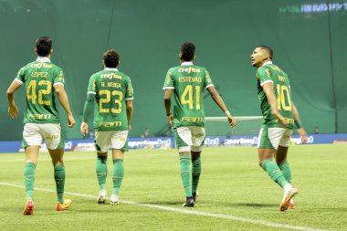 Sao Paulo (SP), 07 / 11 / 2024 - BRASILEIRO / PALMEIRAS vs ATLETICO-GO - Palmeiras oyuncusu Lopez, Palmeiras ve Atletico-GO arasında oynanan ve Brezilya Şampiyonası 'nın 16. turunda geçerli olan maçta golünü kutluyor.