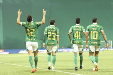 Sao Paulo (SP), 07 / 11 / 2024 - BRASILEIRO / PALMEIRAS vs ATLETICO-GO - Palmeiras oyuncusu Lopez, Palmeiras ve Atletico-GO arasında oynanan ve Brezilya Şampiyonası 'nın 16. turunda geçerli olan maçta golünü kutluyor.