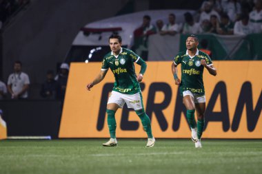 Sao Paulo (SP), 07 / 11 / 2024 - BRASILEIRO / PALMEIRAS vs ATLETICO-GO - Palmeiras oyuncuları Rony ve Raphael Veiga, Palmeiras ve Atletico-GO arasında oynanan maçta, Brezilya Şampiyonası 'nın 16.. 