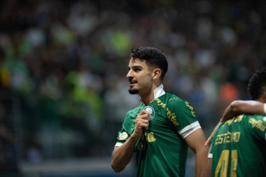 Sao Paulo (SP), 07 / 11 / 2024 - BRASILEIRO / PALMEIRAS VS ATLETICO-GO - Flaco Lopez, 11 Temmuz 2024 Perşembe gecesi Brezilya Şampiyonası 'nın 16. turu için geçerli olan Palmeiras ve Atletico-GO arasındaki maçta golünü kutluyor.