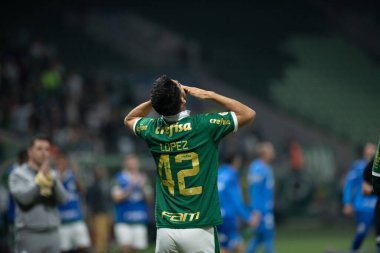 Sao Paulo (SP), 07 / 11 / 2024 - BRASILEIRO / PALMEIRAS VS ATLETICO-GO - Flaco Lopez, 11 Temmuz 2024 Perşembe gecesi Brezilya Şampiyonası 'nın 16. turu için geçerli olan Palmeiras ve Atletico-GO arasındaki maçta golünü kutluyor.