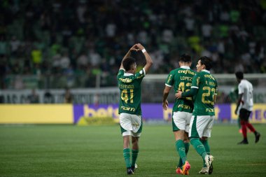 Sao Paulo (SP), 07 / 11 / 2024 - BRASILEIRO / PALMEIRAS - ATLETICO-GO - Estevao, Palmeiras ve Atletico-GO arasında oynanan ve Brezilya Şampiyonası 'nın 16. turu için geçerli olan maçta golünü kutluyor.
