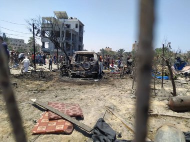 July 13, 2024, Khan Yunis, Gaza, Palestine: A tragedy in Mawasi Khan Yunis today (13) with some Palestinians wounded as they were targeted by the Israeli Army.  clipart