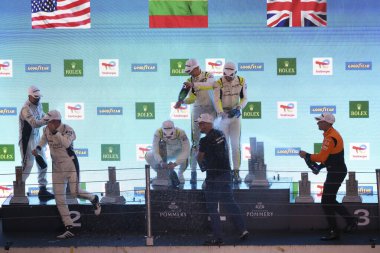 SAO PAULO, 07 / 14 / 2024: Podyum derecesi 1.-Manhe Pure Rxcing, Porsche 92, 2nd-Heart of Racing, Aston Martin 27, Third-United Autosports, McLaren 95, 4th-Vista AF Corse, Ferrari 55, 5-United Autosports, McLaren 59, GT3 for Rolex 6 Hours